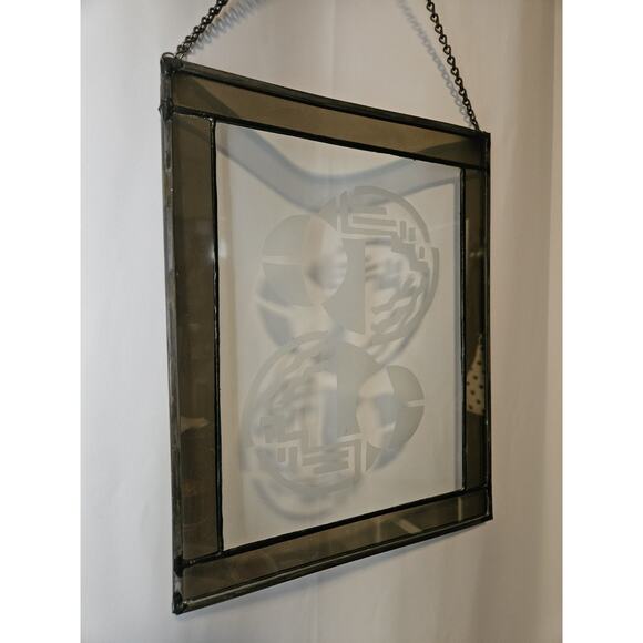 Glass Etched Abstract Art Window Suncatcher Wall Hanging Circles 13.25"x 10.5" - Picture 4 of 8